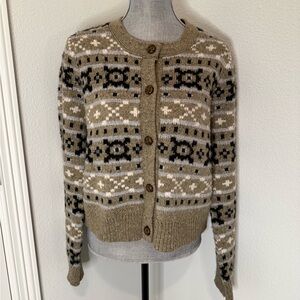 Marled Black, Cream, and Tan Patterned Cardigan | L